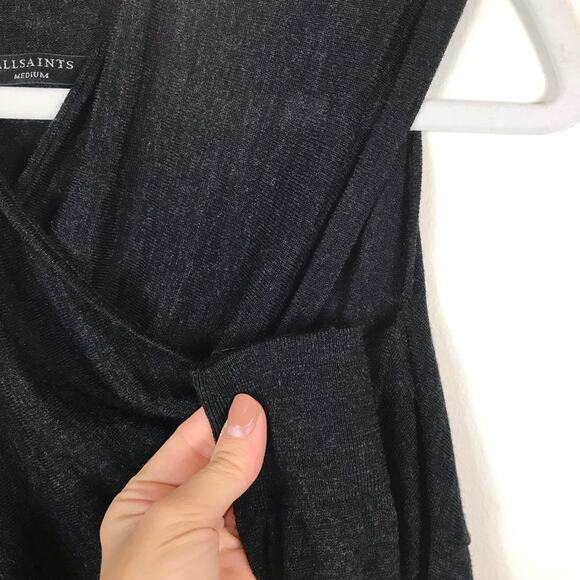 ALLSAINTS | Kaddi Mini Dress Asymmetrical Knit Cut Out Wool Gray Bodycon Medium - Picture 8 of 12